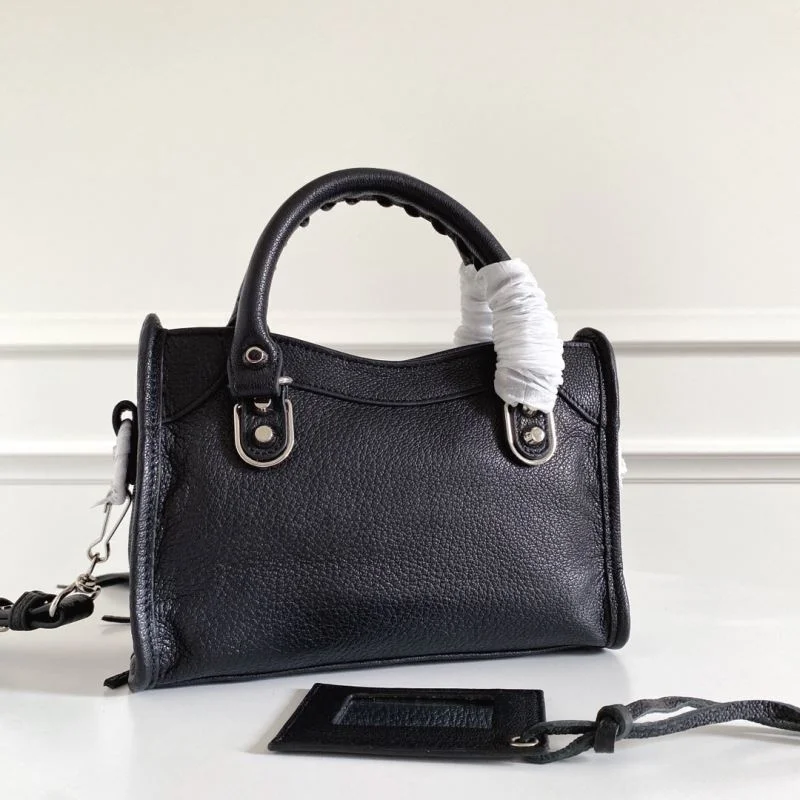 Upgraded Balenciaga  Italian Goat Leather Motorcycle Bag with Silver Buckle 38307