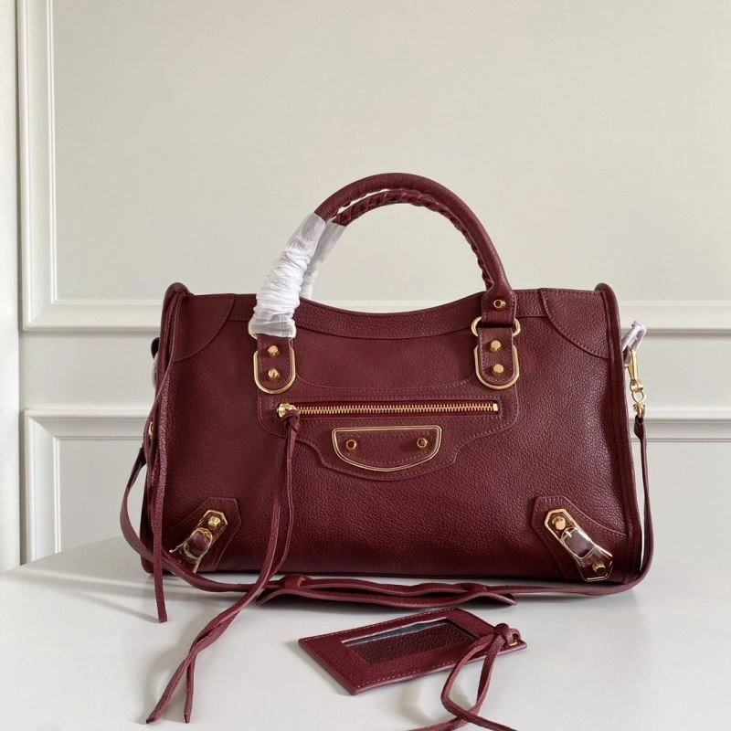 Breathable Balenciaga  Italian Goat Leather Wine Red Motorcycle Bag 66929