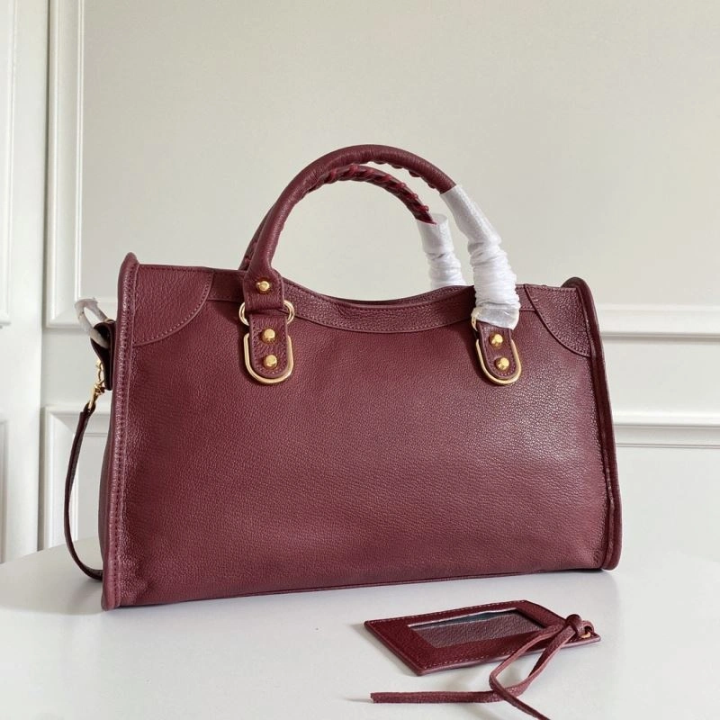 Breathable Balenciaga  Italian Goat Leather Wine Red Motorcycle Bag 66929