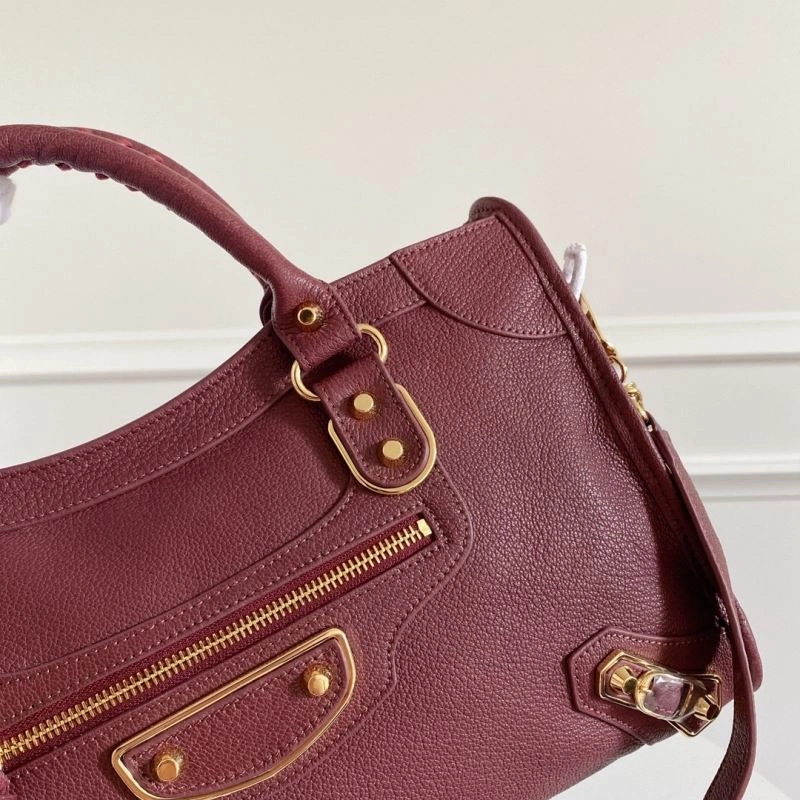 Breathable Balenciaga  Italian Goat Leather Wine Red Motorcycle Bag 66929