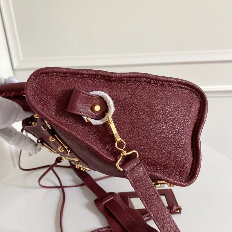 Breathable Balenciaga  Italian Goat Leather Wine Red Motorcycle Bag 66929