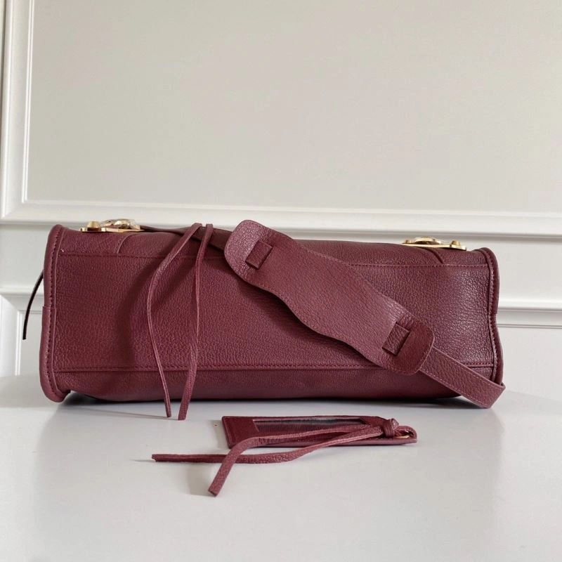 Breathable Balenciaga  Italian Goat Leather Wine Red Motorcycle Bag 66929
