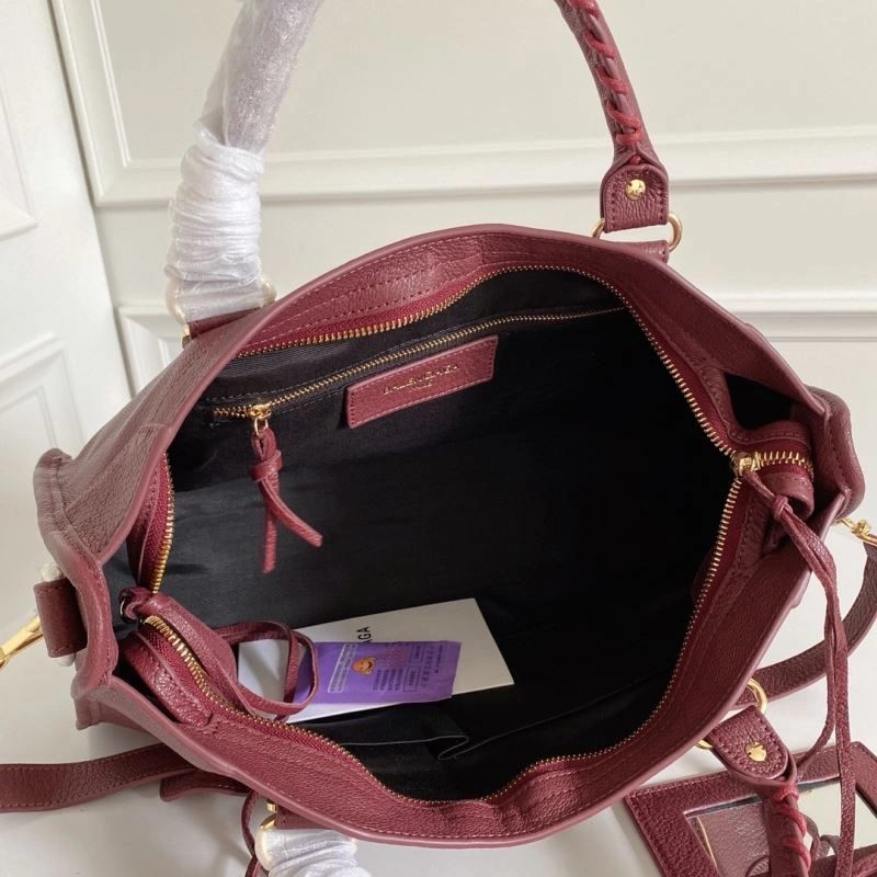 Breathable Balenciaga  Italian Goat Leather Wine Red Motorcycle Bag 66929