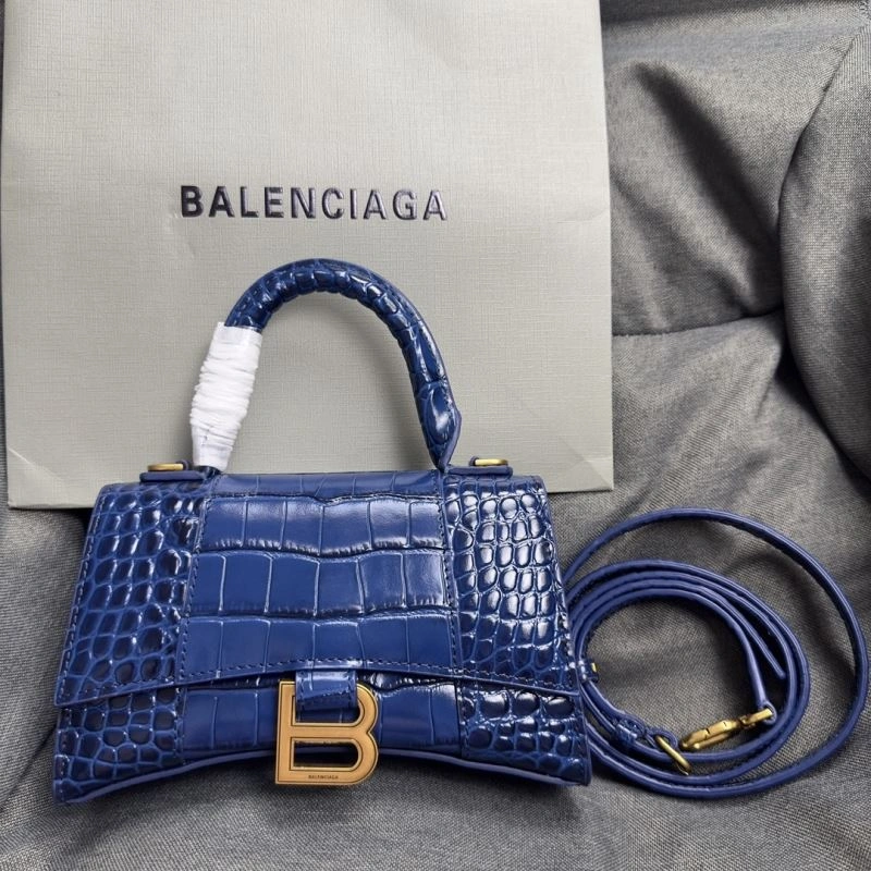 Balenciaga Cobalt Blue Croc-Pattern Hourglass XS Bag Unisex 70038