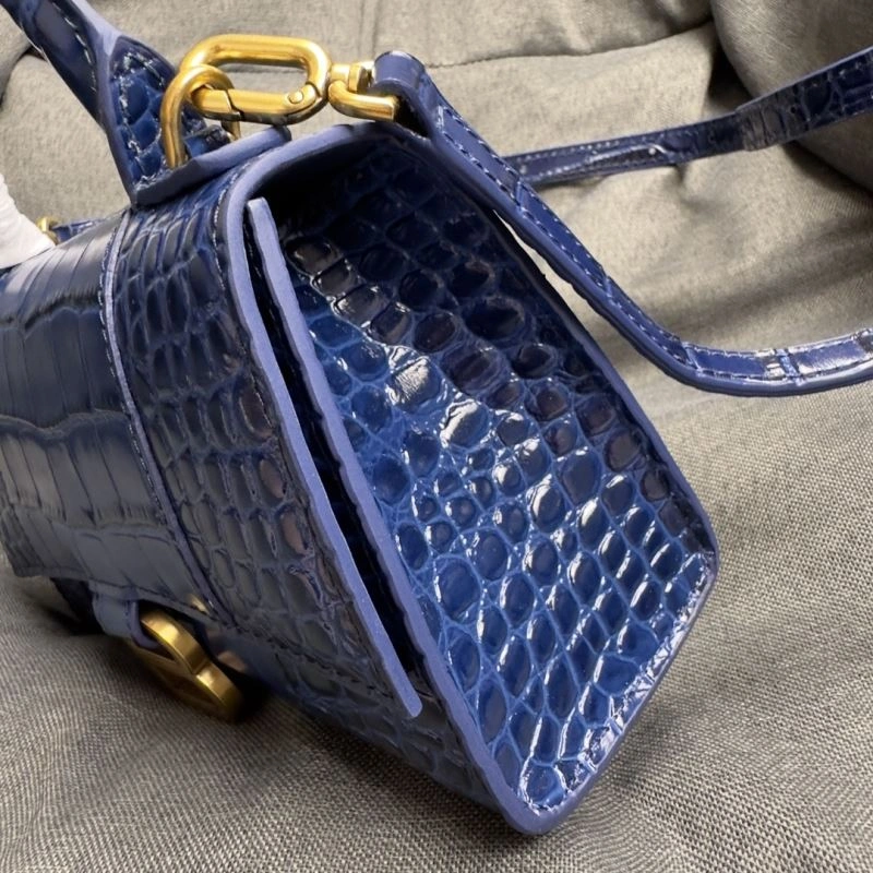 Balenciaga Cobalt Blue Croc-Pattern Hourglass XS Bag Unisex 70038