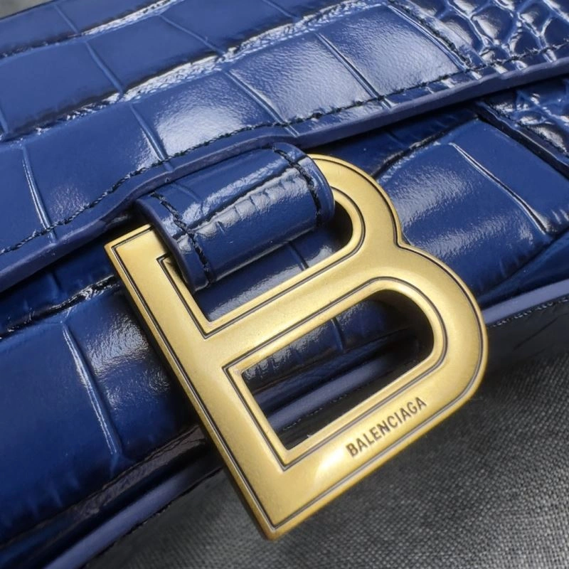Balenciaga Cobalt Blue Croc-Pattern Hourglass XS Bag Unisex 70038