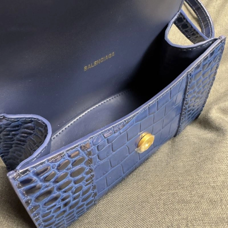 Balenciaga Cobalt Blue Croc-Pattern Hourglass XS Bag Unisex 70038