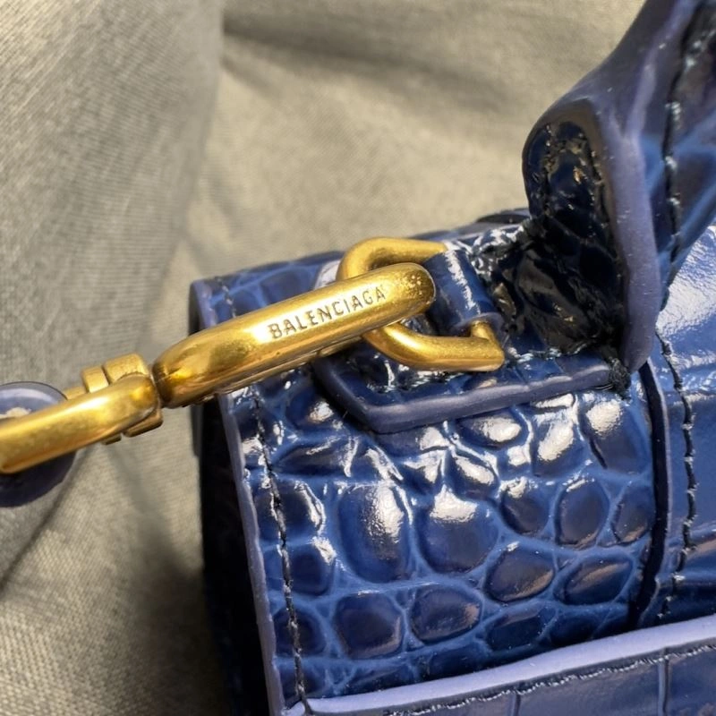 Balenciaga Cobalt Blue Croc-Pattern Hourglass XS Bag Unisex 70038