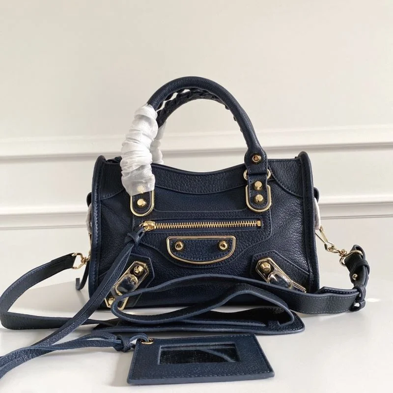 Bold Balenciaga Cobalt Blue Goat Leather Motorcycle Bag with Gold Buckle 38300