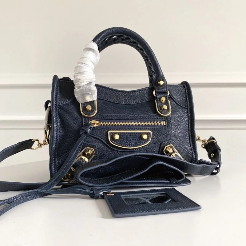 Bold Balenciaga Cobalt Blue Goat Leather Motorcycle Bag with Gold Buckle 38300