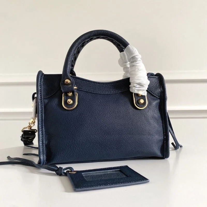Bold Balenciaga Cobalt Blue Goat Leather Motorcycle Bag with Gold Buckle 38300