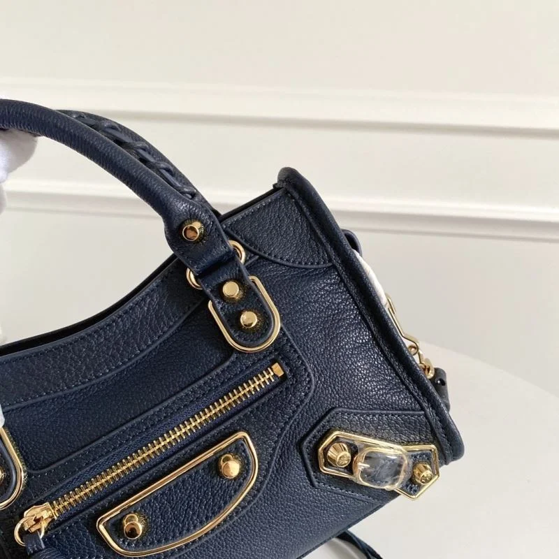 Bold Balenciaga Cobalt Blue Goat Leather Motorcycle Bag with Gold Buckle 38300
