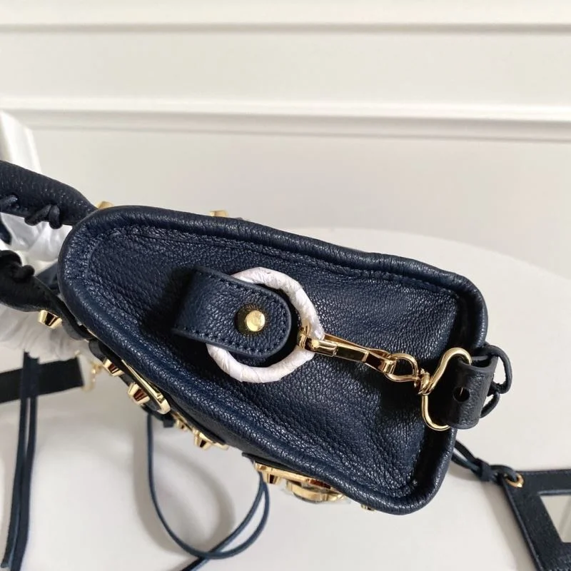 Bold Balenciaga Cobalt Blue Goat Leather Motorcycle Bag with Gold Buckle 38300