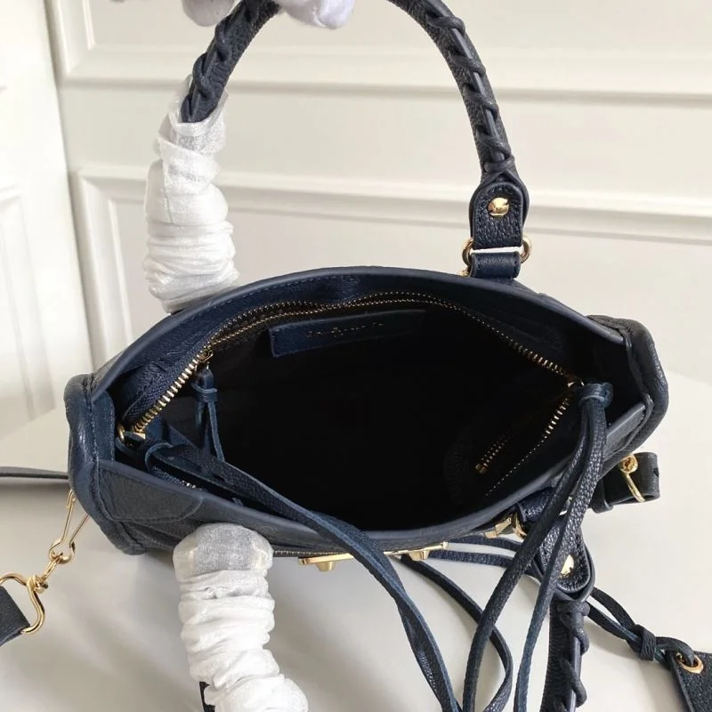 Bold Balenciaga Cobalt Blue Goat Leather Motorcycle Bag with Gold Buckle 38300