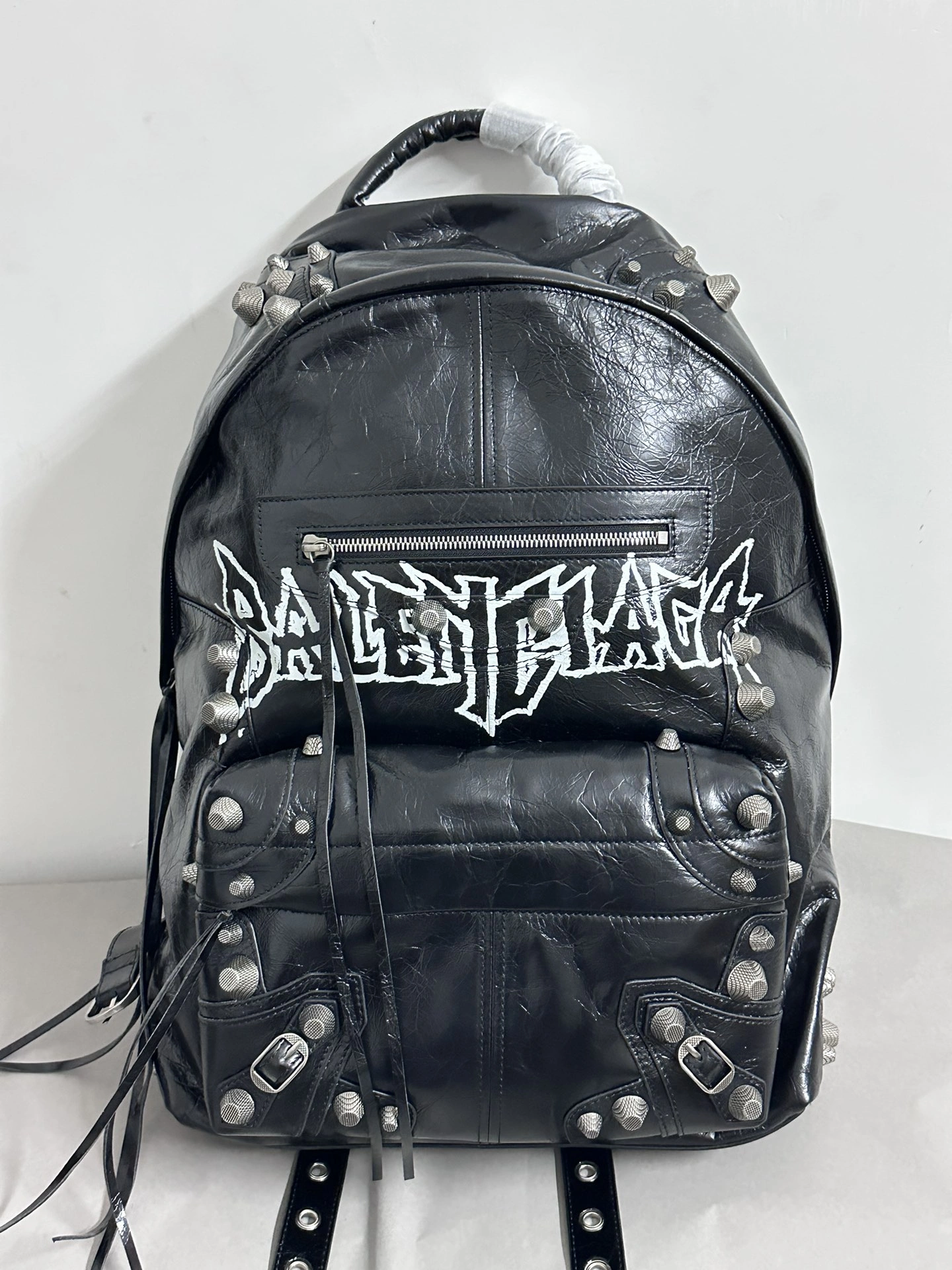 Balenciaga Cool Cagole Studded Graffiti Backpack in Cracked Lambskin Stretchable 64699