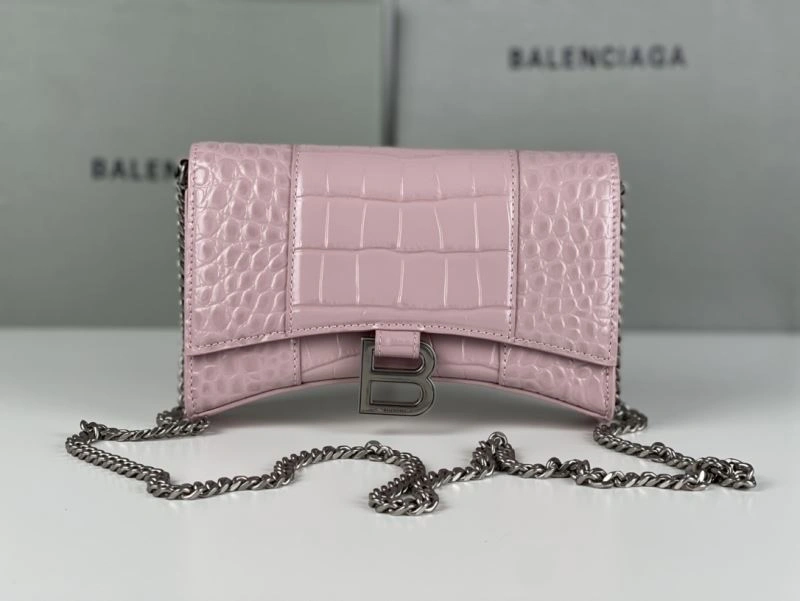 Balenciaga Crocodile Bean Paste Pink Hourglass Chain Bag with Silver Buckle Tailored 78701