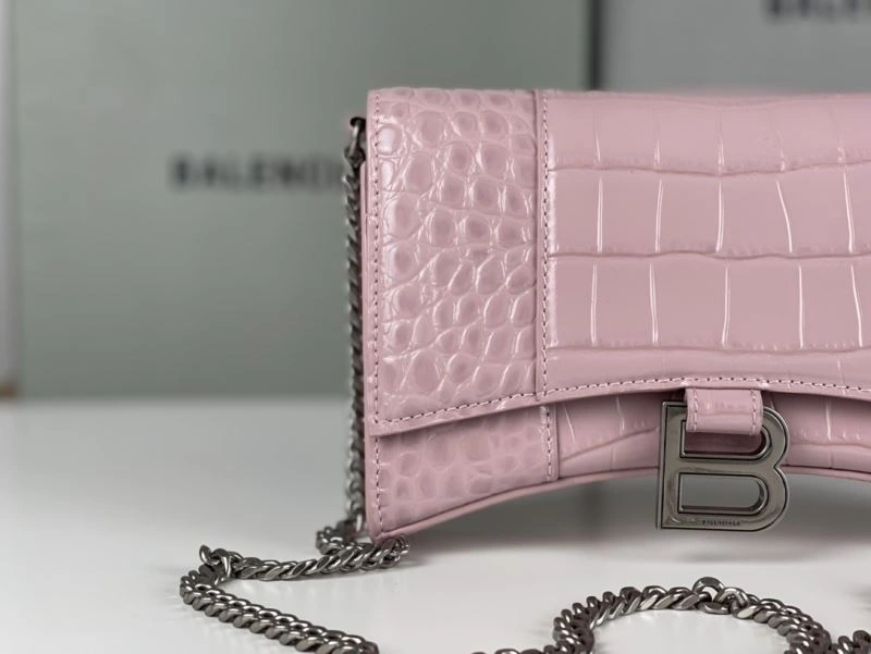 Balenciaga Crocodile Bean Paste Pink Hourglass Chain Bag with Silver Buckle Tailored 78701