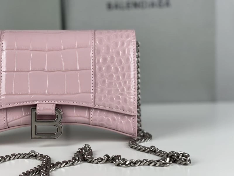 Balenciaga Crocodile Bean Paste Pink Hourglass Chain Bag with Silver Buckle Tailored 78701