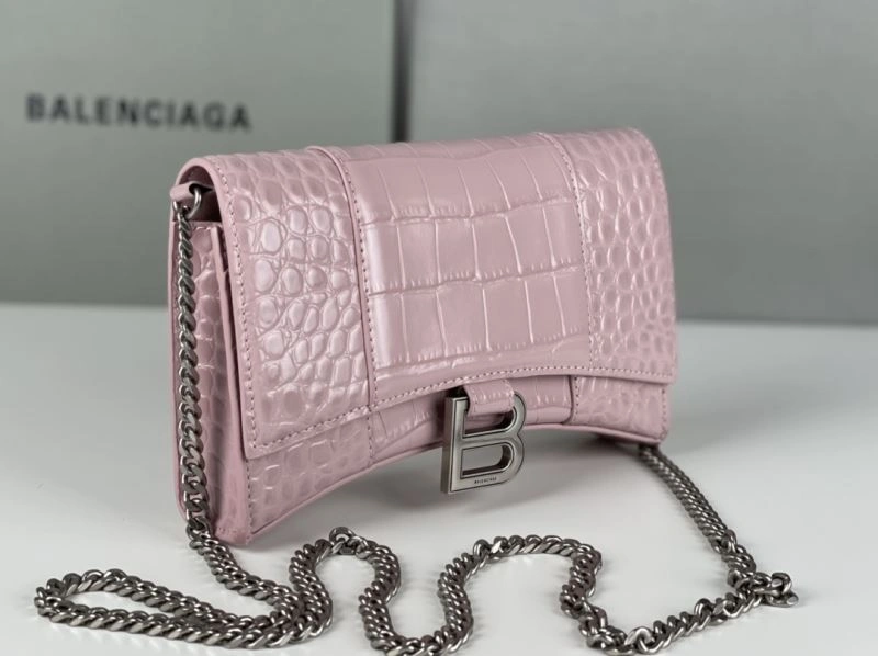 Balenciaga Crocodile Bean Paste Pink Hourglass Chain Bag with Silver Buckle Tailored 78701