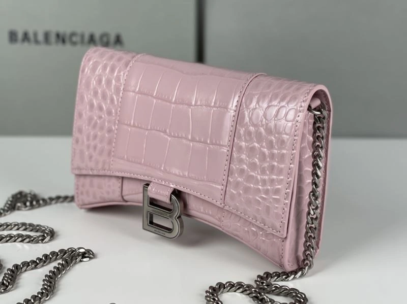 Balenciaga Crocodile Bean Paste Pink Hourglass Chain Bag with Silver Buckle Tailored 78701