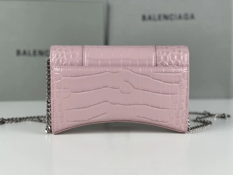 Balenciaga Crocodile Bean Paste Pink Hourglass Chain Bag with Silver Buckle Tailored 78701