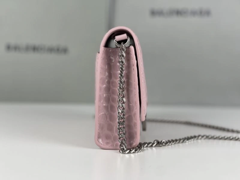 Balenciaga Crocodile Bean Paste Pink Hourglass Chain Bag with Silver Buckle Tailored 78701