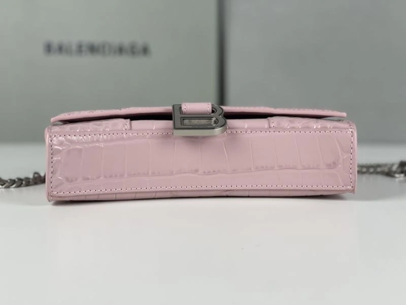 Balenciaga Crocodile Bean Paste Pink Hourglass Chain Bag with Silver Buckle Tailored 78701