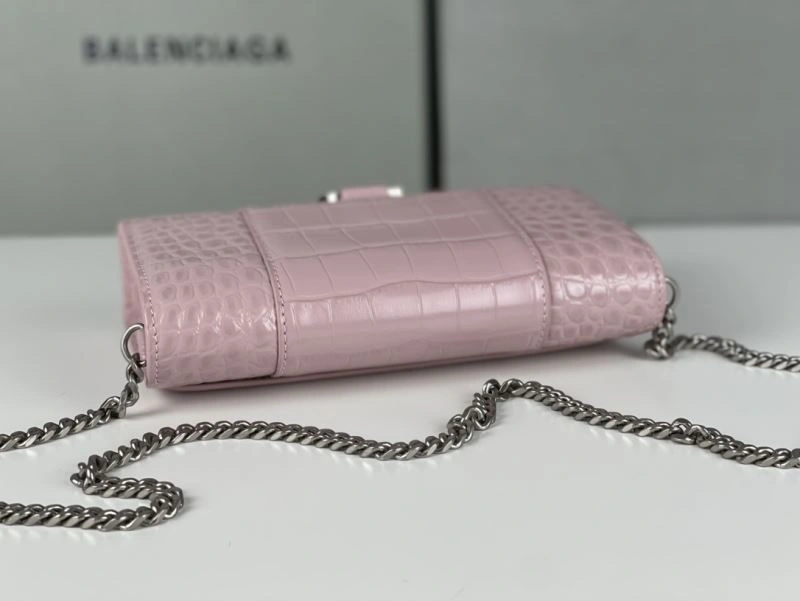Balenciaga Crocodile Bean Paste Pink Hourglass Chain Bag with Silver Buckle Tailored 78701