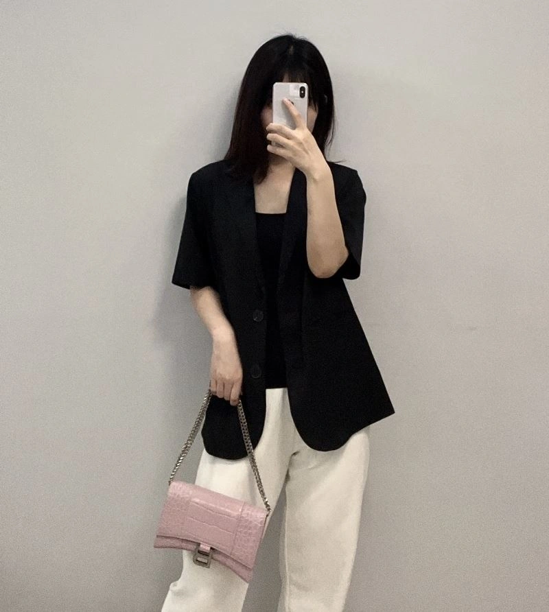 Balenciaga Crocodile Bean Paste Pink Hourglass Chain Bag with Silver Buckle Tailored 78701
