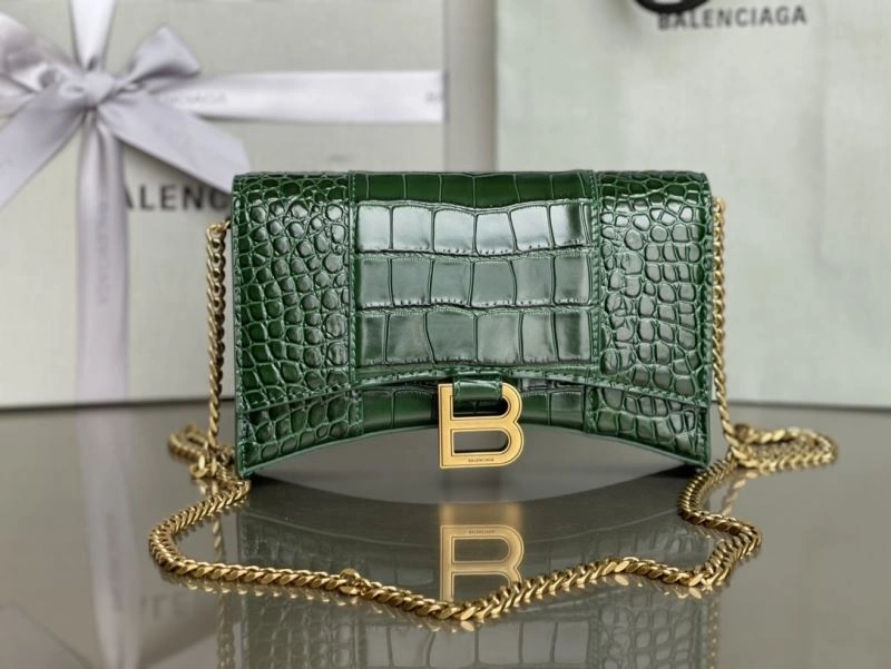 Balenciaga Crocodile Dark Green Hourglass Chain Bag Sophisticated 78698