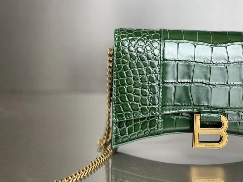 Balenciaga Crocodile Dark Green Hourglass Chain Bag Sophisticated 78698