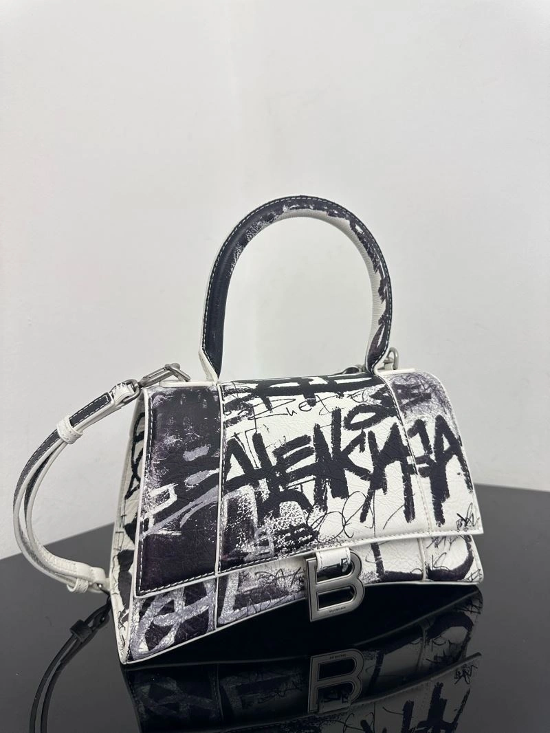 Balenciaga Crocodile-Embossed Hourglass Bag - White S Size Vibrant 72649