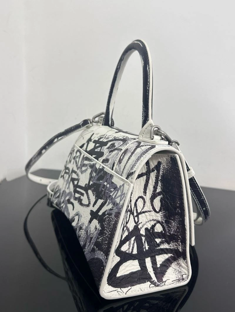 Balenciaga Crocodile-Embossed Hourglass Bag - White S Size Vibrant 72649