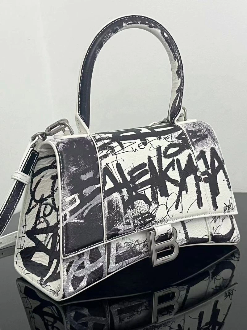 Balenciaga Crocodile-Embossed Hourglass Bag - White S Size Vibrant 72649