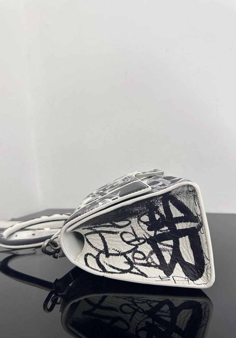 Balenciaga Crocodile-Embossed Hourglass Bag - White S Size Vibrant 72649