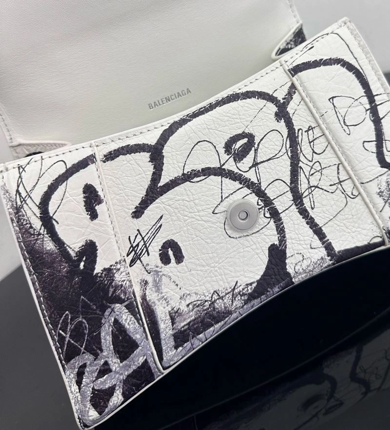 Balenciaga Crocodile-Embossed Hourglass Bag - White S Size Vibrant 72649