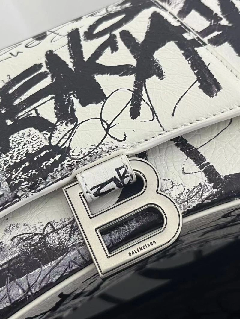 Balenciaga Crocodile-Embossed Hourglass Bag - White S Size Vibrant 72649