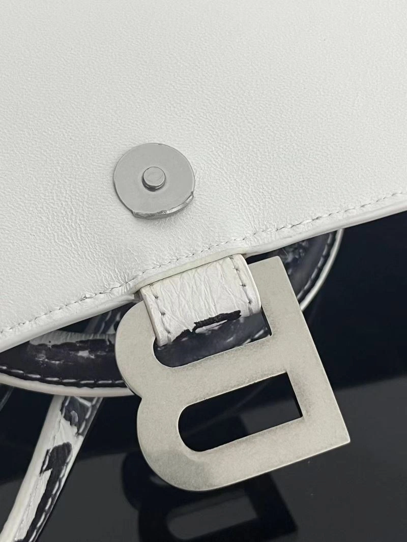 Balenciaga Crocodile-Embossed Hourglass Bag - White S Size Vibrant 72649
