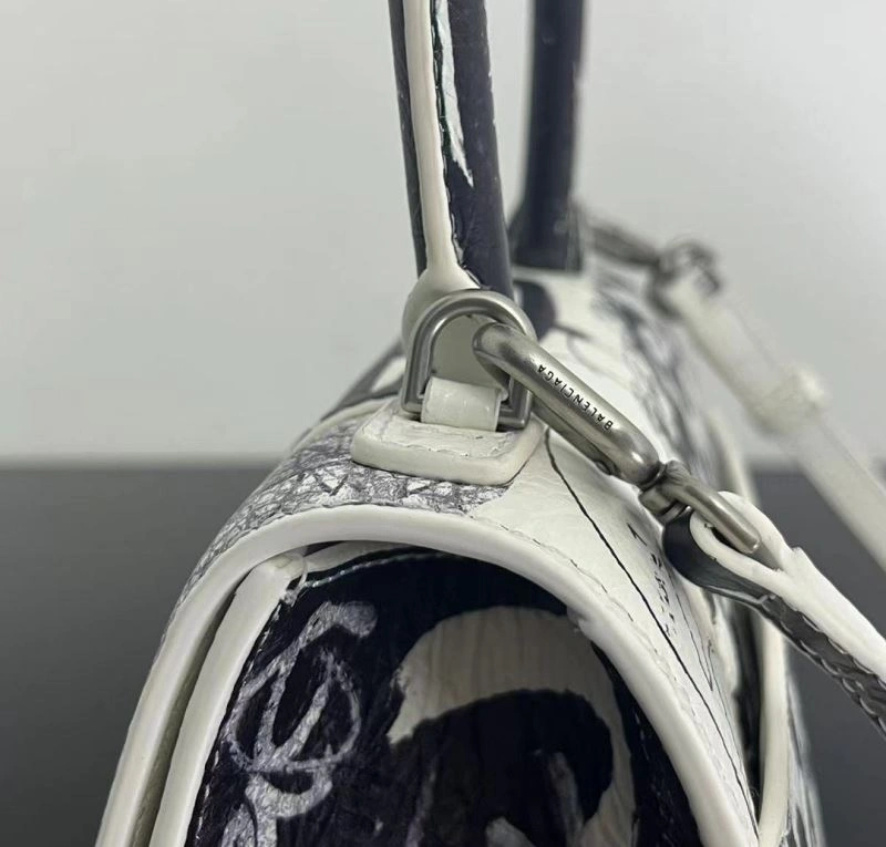 Balenciaga Crocodile-Embossed Hourglass Bag - White S Size Vibrant 72649