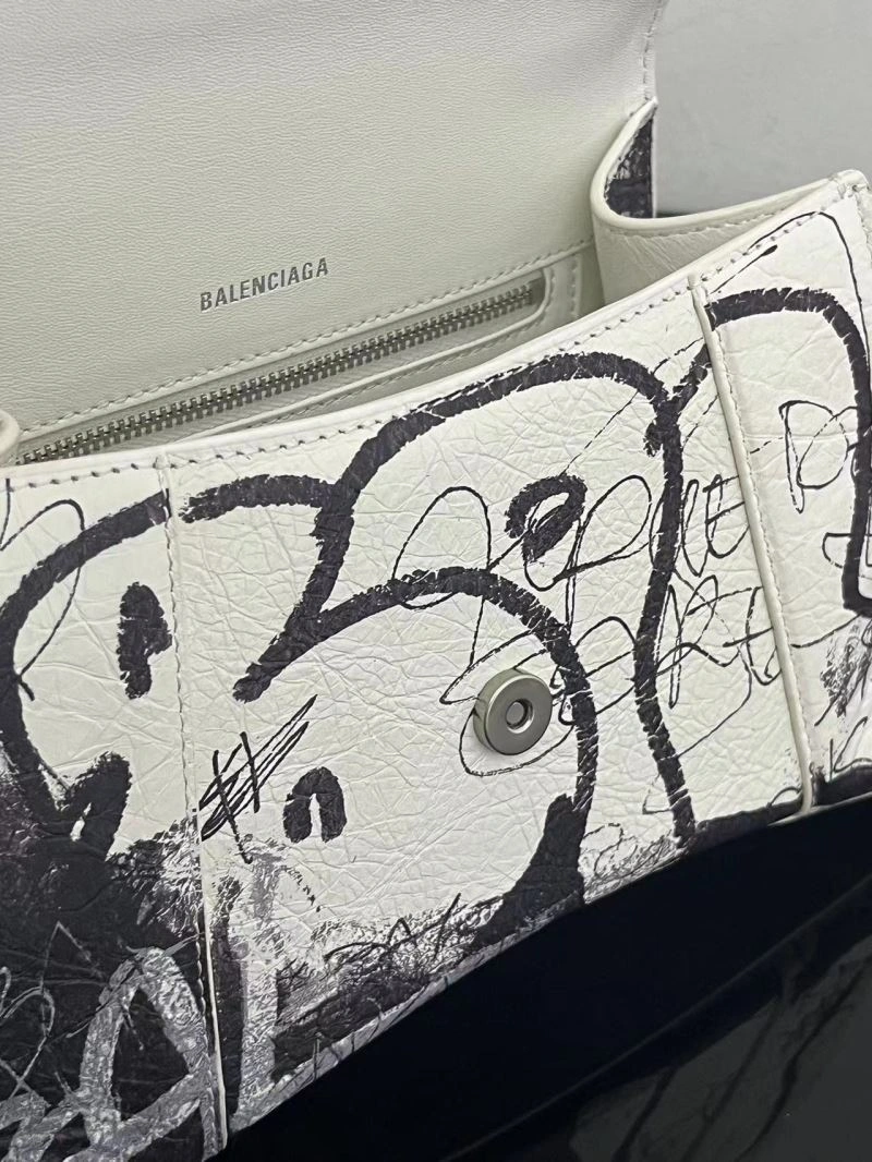 Balenciaga Crocodile-Embossed Hourglass Bag - White S Size Vibrant 72649