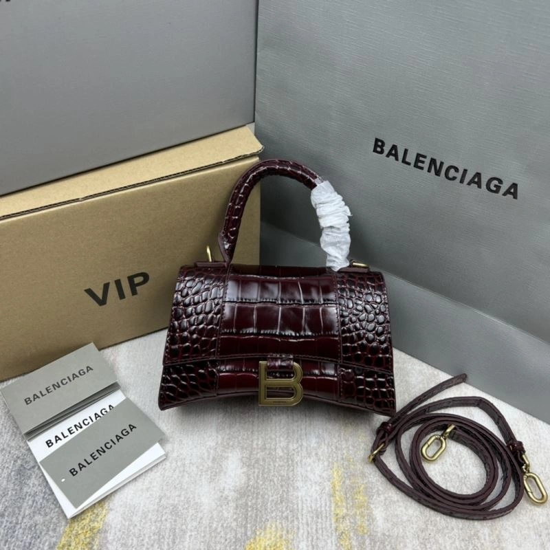 Balenciaga Crocodile Pattern Hourglass Bag - Wine Red RelaxedFit 78687