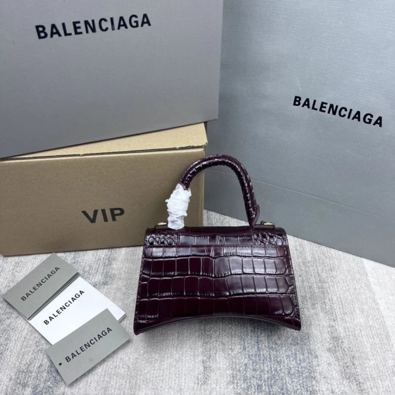 Balenciaga Crocodile Pattern Hourglass Bag - Wine Red RelaxedFit 78687