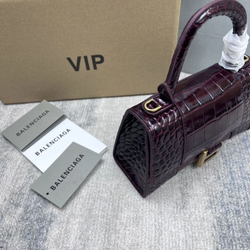 Balenciaga Crocodile Pattern Hourglass Bag - Wine Red RelaxedFit 78687