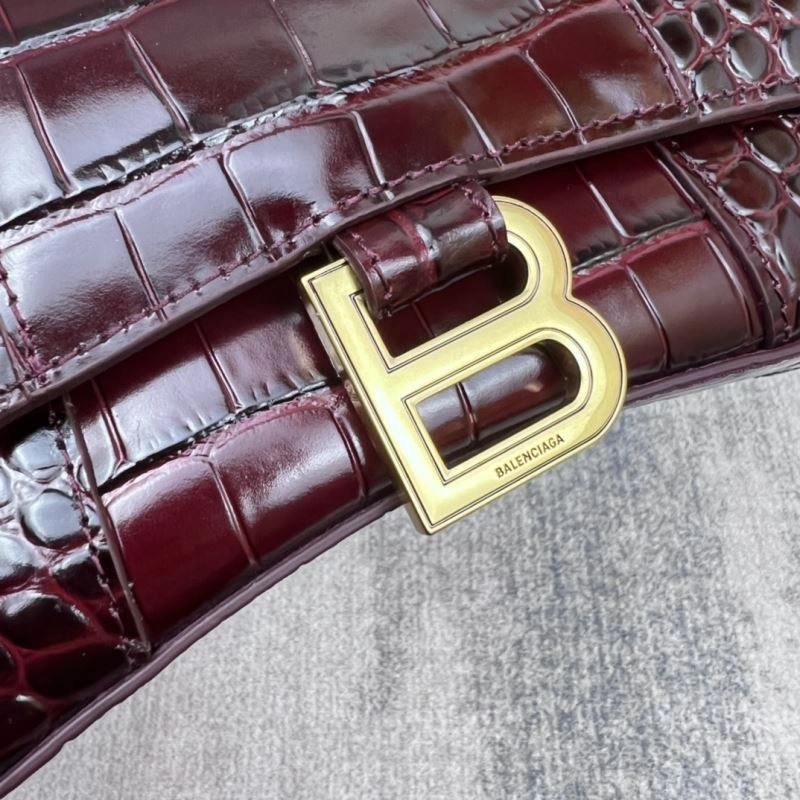 Balenciaga Crocodile Pattern Hourglass Bag - Wine Red RelaxedFit 78687