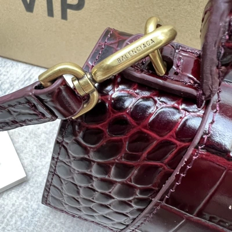 Balenciaga Crocodile Pattern Hourglass Bag - Wine Red RelaxedFit 78687
