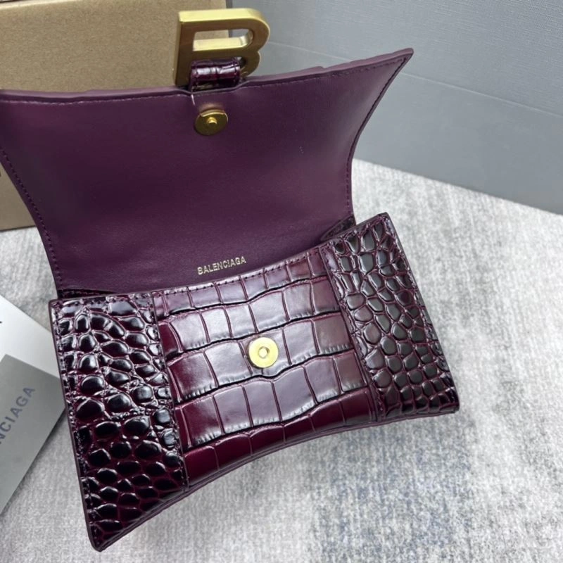 Balenciaga Crocodile Pattern Hourglass Bag - Wine Red RelaxedFit 78687