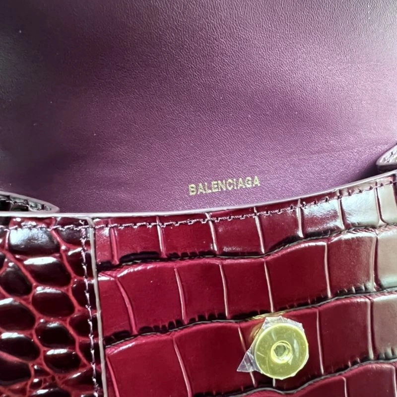 Balenciaga Crocodile Pattern Hourglass Bag - Wine Red RelaxedFit 78687