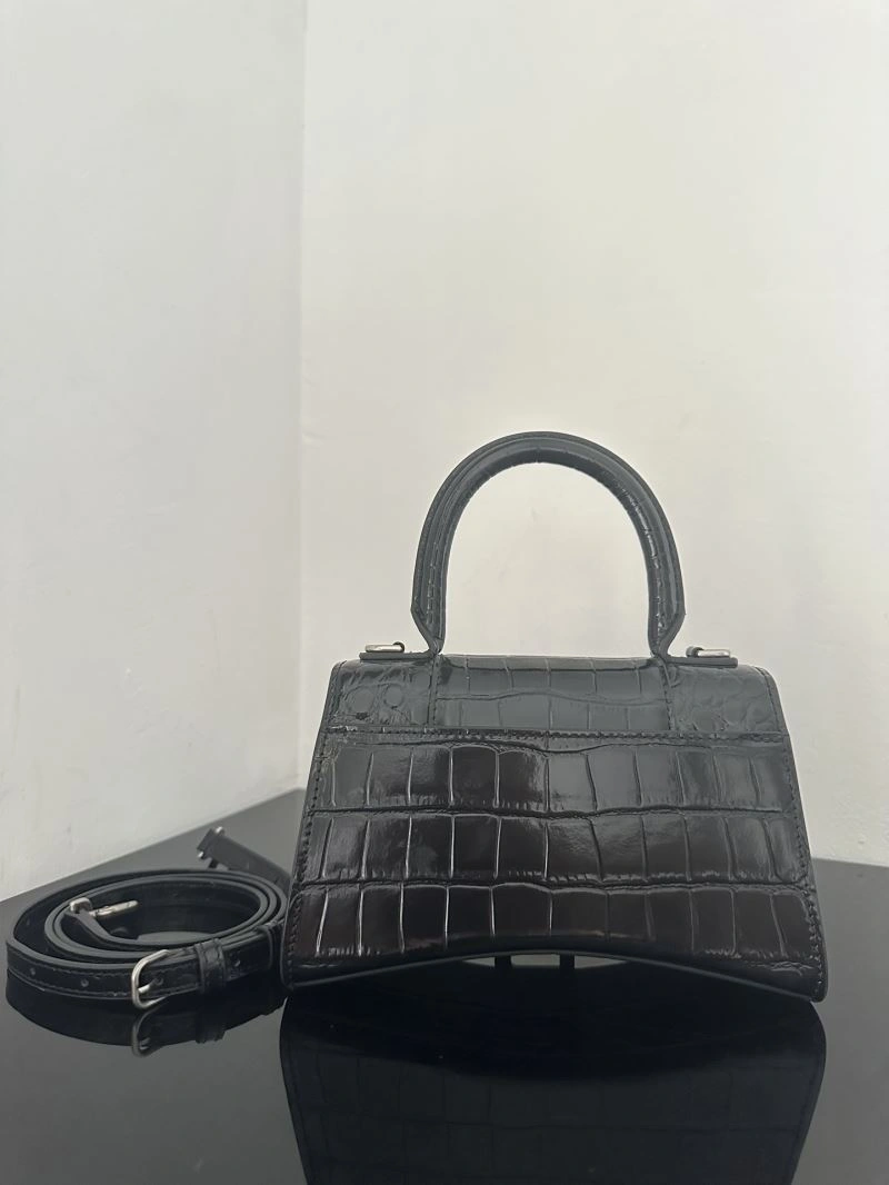 Bold Balenciaga Crocodile-Pattern Hourglass Bag - XS Black Leather 72614