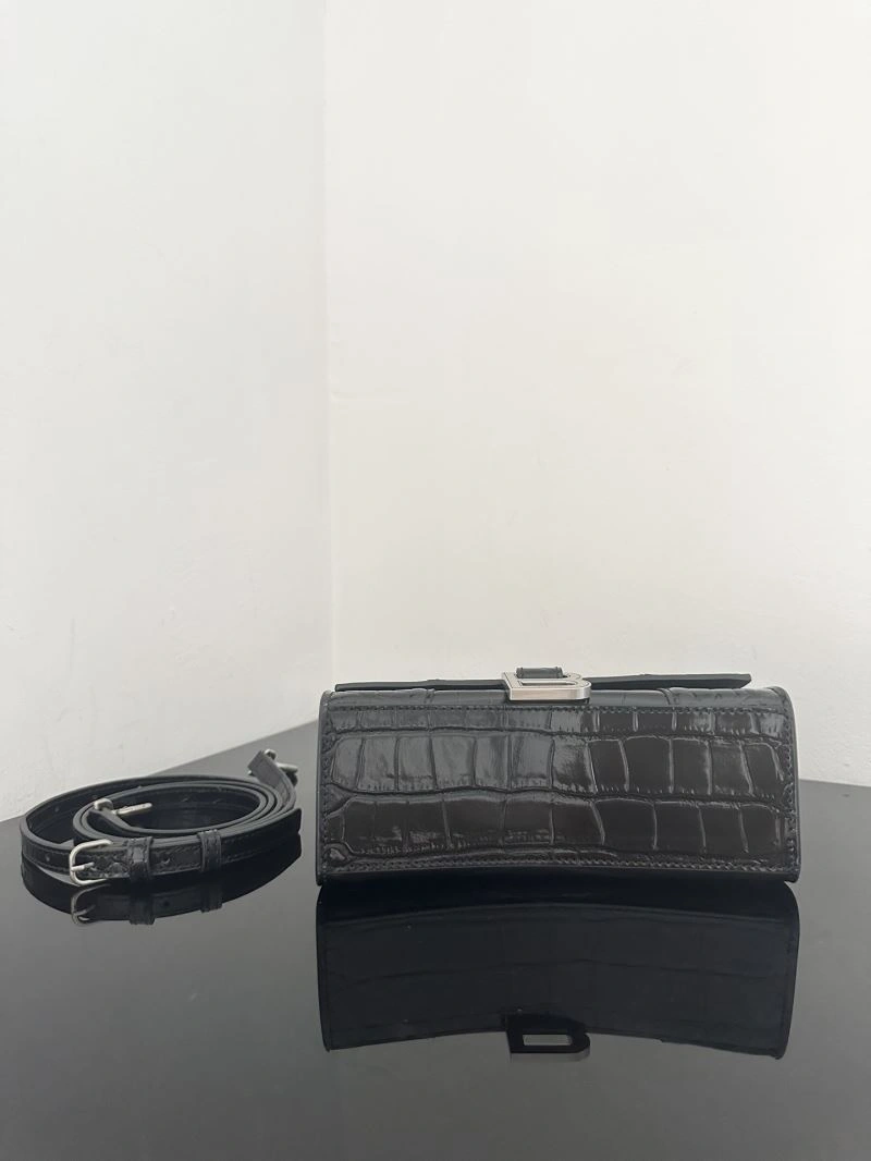 Bold Balenciaga Crocodile-Pattern Hourglass Bag - XS Black Leather 72614