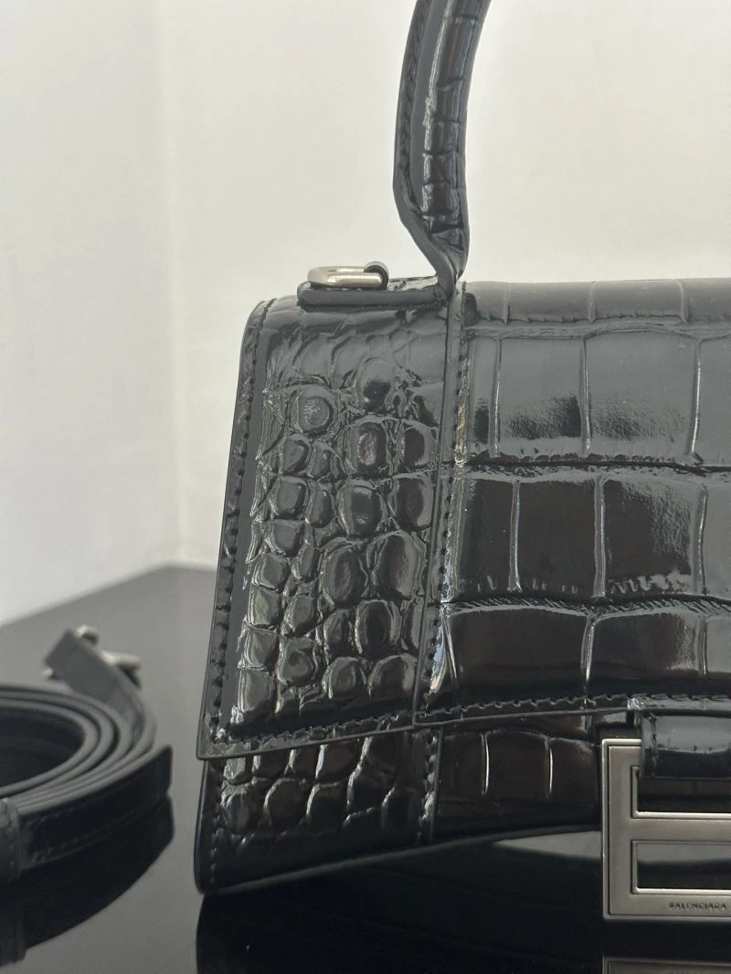 Bold Balenciaga Crocodile-Pattern Hourglass Bag - XS Black Leather 72614